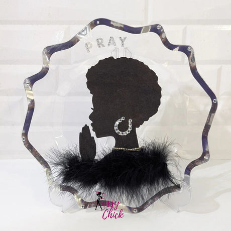 Custom Pray Silver and Black Display Charger Sassy Chick Logo