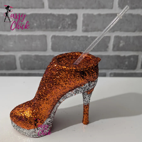 Custom Orange Stiletto Heel Tumbler Cup with Sassy Chick Logo