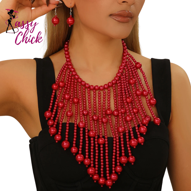 Elegant Handmade Bridal Pearl Tassel Necklace And Earrings Sassy Chick