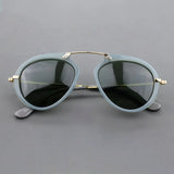 Men and women wearing geometric polarized sunglasses with acetate metal frame