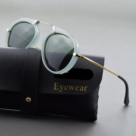 Men and women wearing geometric polarized sunglasses with acetate metal frame