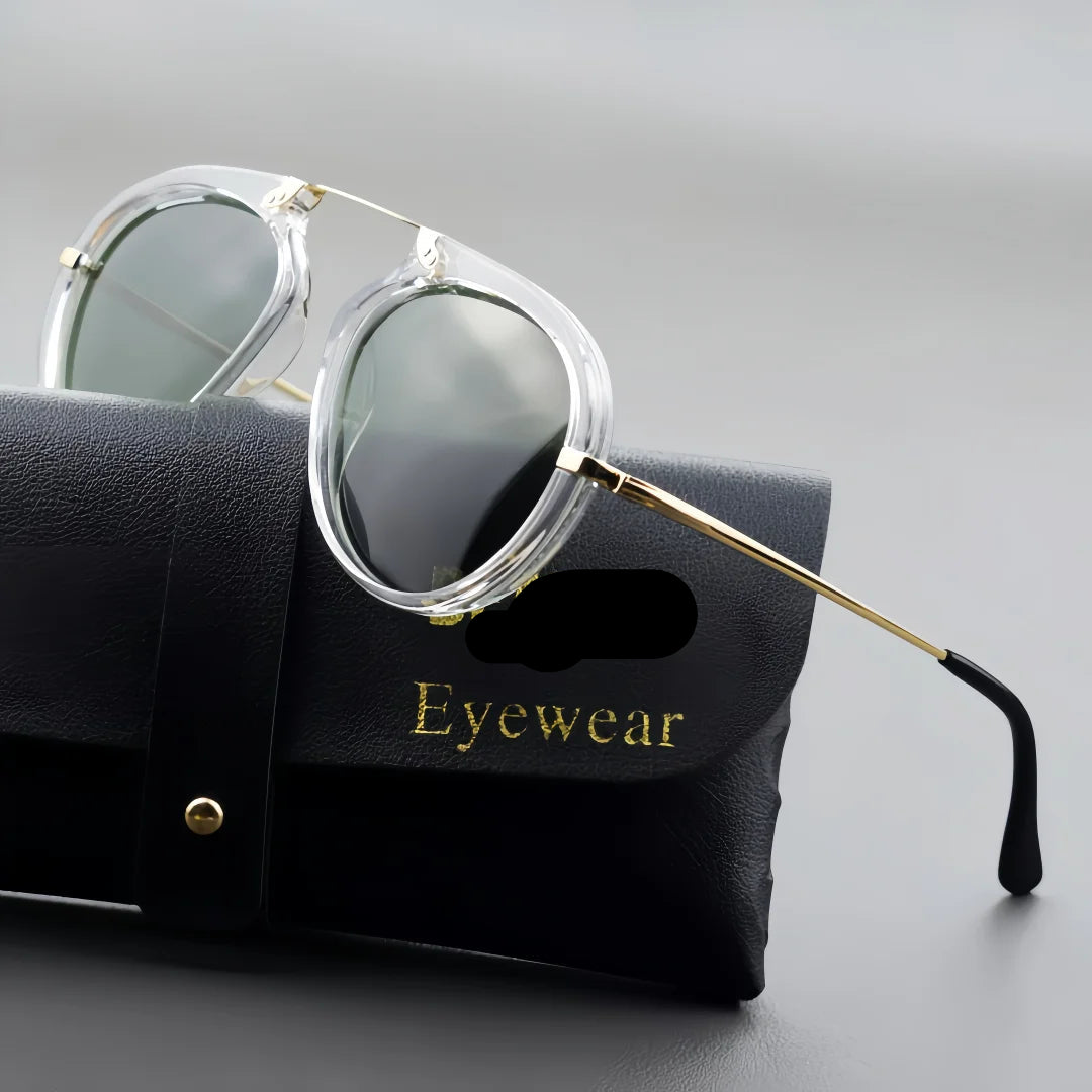 Men and women wearing geometric polarized sunglasses with acetate metal frame