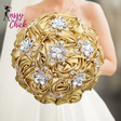Gold Bridal Satin Rose Artificial Flowers Wedding Bouquet Sassy Chick
