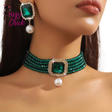 Green Geometric Square Pearl Earrings Sets Sassy Chick