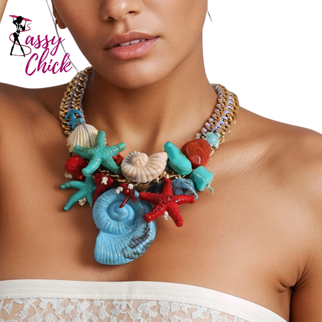 Handmade Boho Beads Conch & Starfish Necklace Sassy Chick