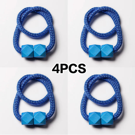 Set of 4 magnetic curtain tiebacks with thick rope design in a living room