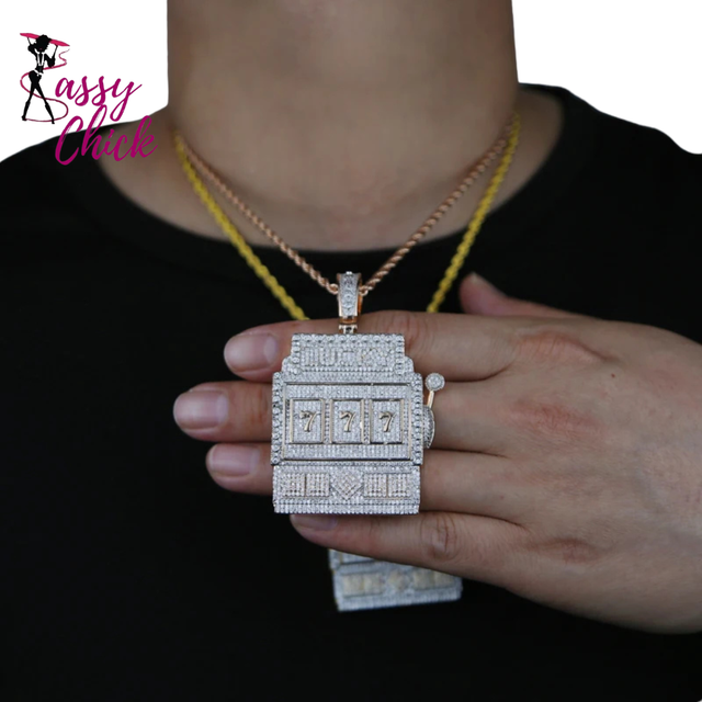 Iced Out Bling Zircon Lucky 777 Charm Pendant Necklaces SAssy Chick