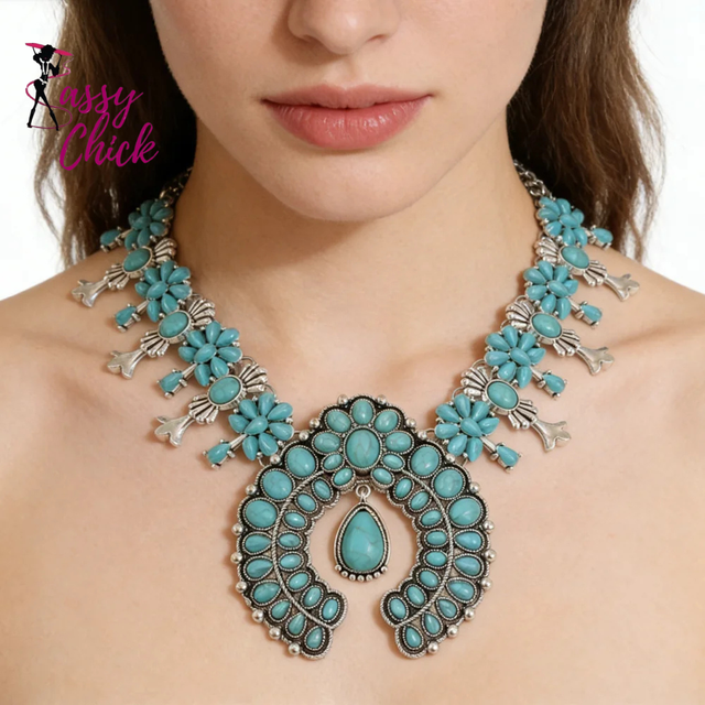 Indian Turquoise Resin Baroque Statement Squash Necklace Sassy Chick