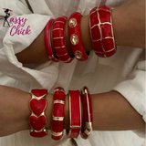 Irregular Geometric Rhinestone Red Imitation Enamel Bangle Sassy Chick