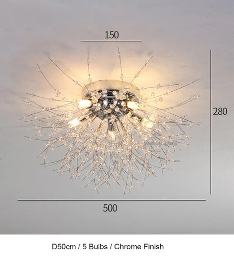 LED firework chandelier with crystal dandelion branches for ceiling decor