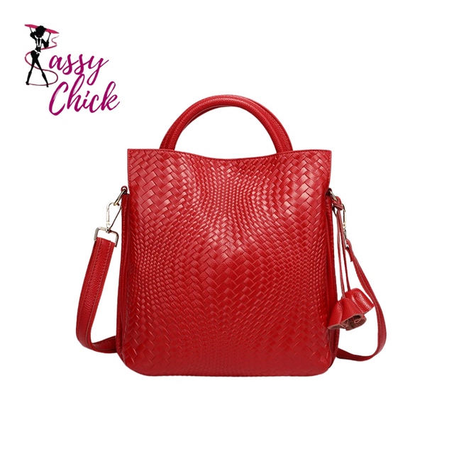 red bucket bag sassy chick logo