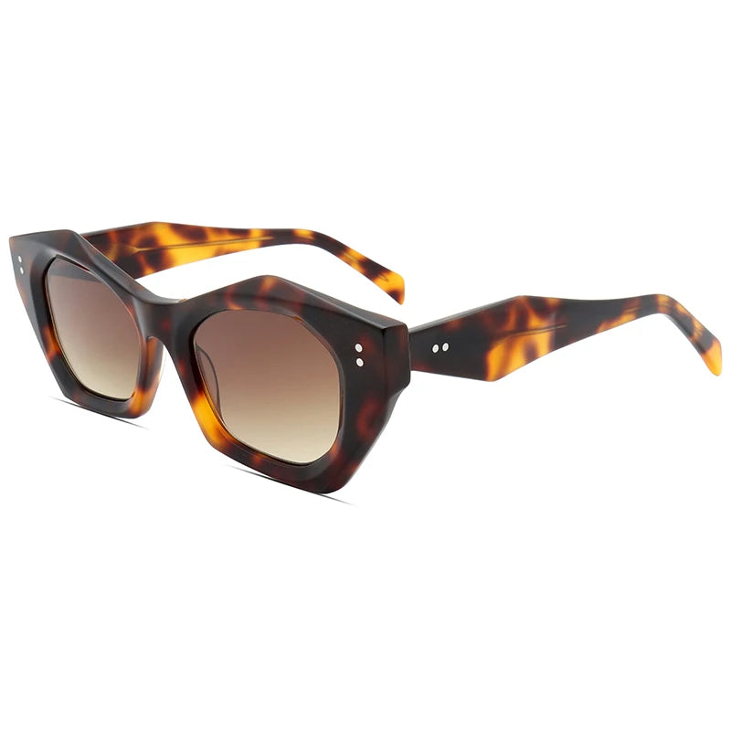 Leopard print polygon sunglasses with acetate frame UV400 lenses for men and women