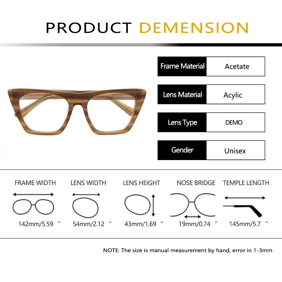 Women's oversized cat eye acetate optical glasses frame