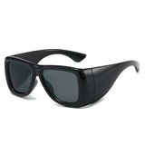 Oversized square jelly color sunglasses with wide frame design and UV400 protection for retro outdoor fashion style.