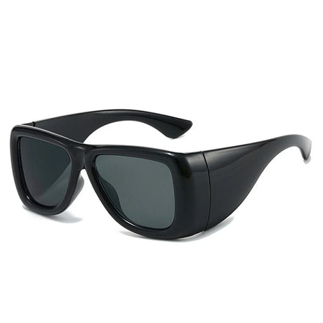 Oversized square jelly color sunglasses with wide frame design and UV400 protection for retro outdoor fashion style.