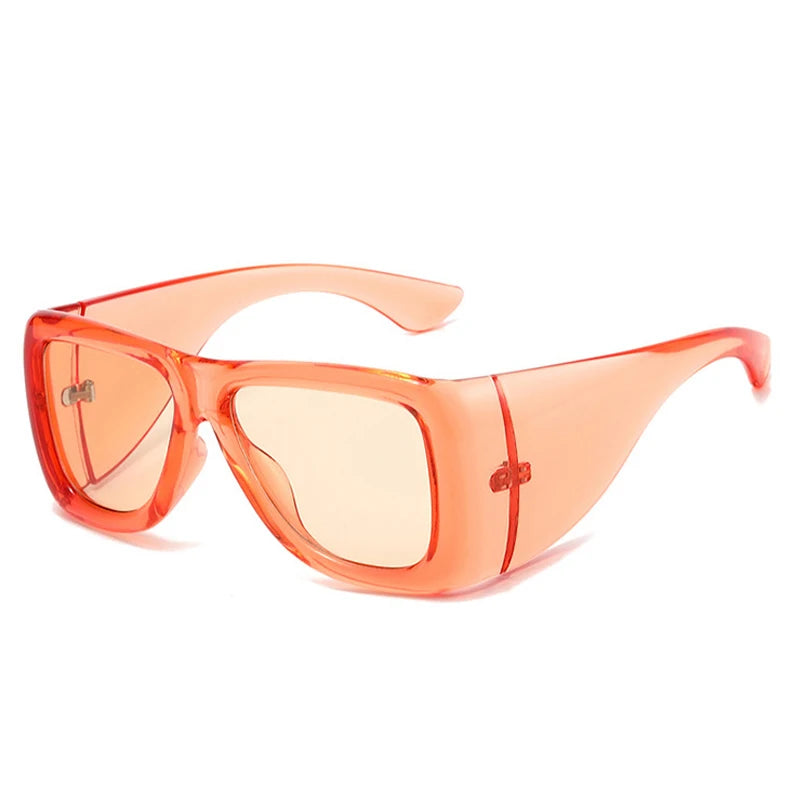 Oversized square jelly color sunglasses with wide frame design and UV400 protection for retro outdoor fashion style.