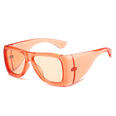 Oversized square jelly color sunglasses with wide frame design and UV400 protection for retro outdoor fashion style.
