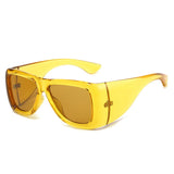 Oversized square jelly color sunglasses with wide frame design and UV400 protection for retro outdoor fashion style.