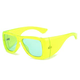 Oversized square jelly color sunglasses with wide frame design and UV400 protection for retro outdoor fashion style.