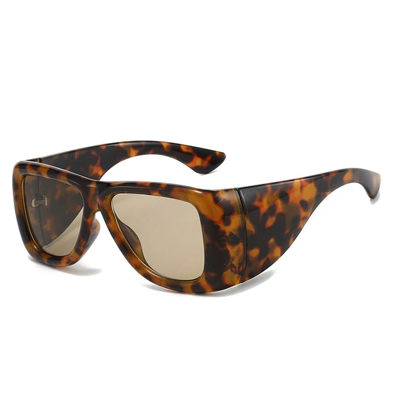 Oversized square jelly color sunglasses with wide frame design and UV400 protection for retro outdoor fashion style.