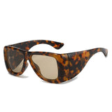 Oversized square jelly color sunglasses with wide frame design and UV400 protection for retro outdoor fashion style.