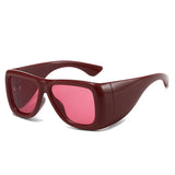 Oversized square jelly color sunglasses with wide frame design and UV400 protection for retro outdoor fashion style.