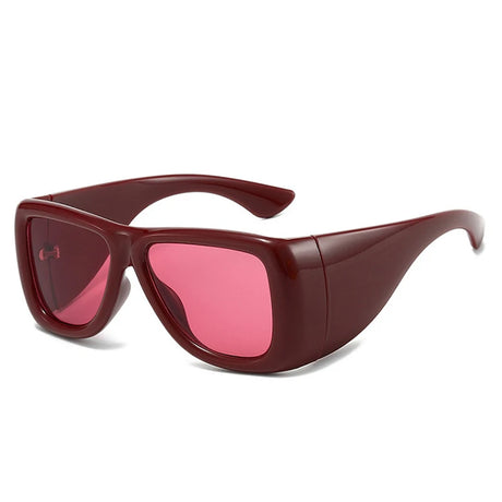 Oversized square jelly color sunglasses with wide frame design and UV400 protection for retro outdoor fashion style.