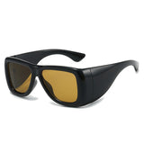 Oversized square jelly color sunglasses with wide frame design and UV400 protection for retro outdoor fashion style.