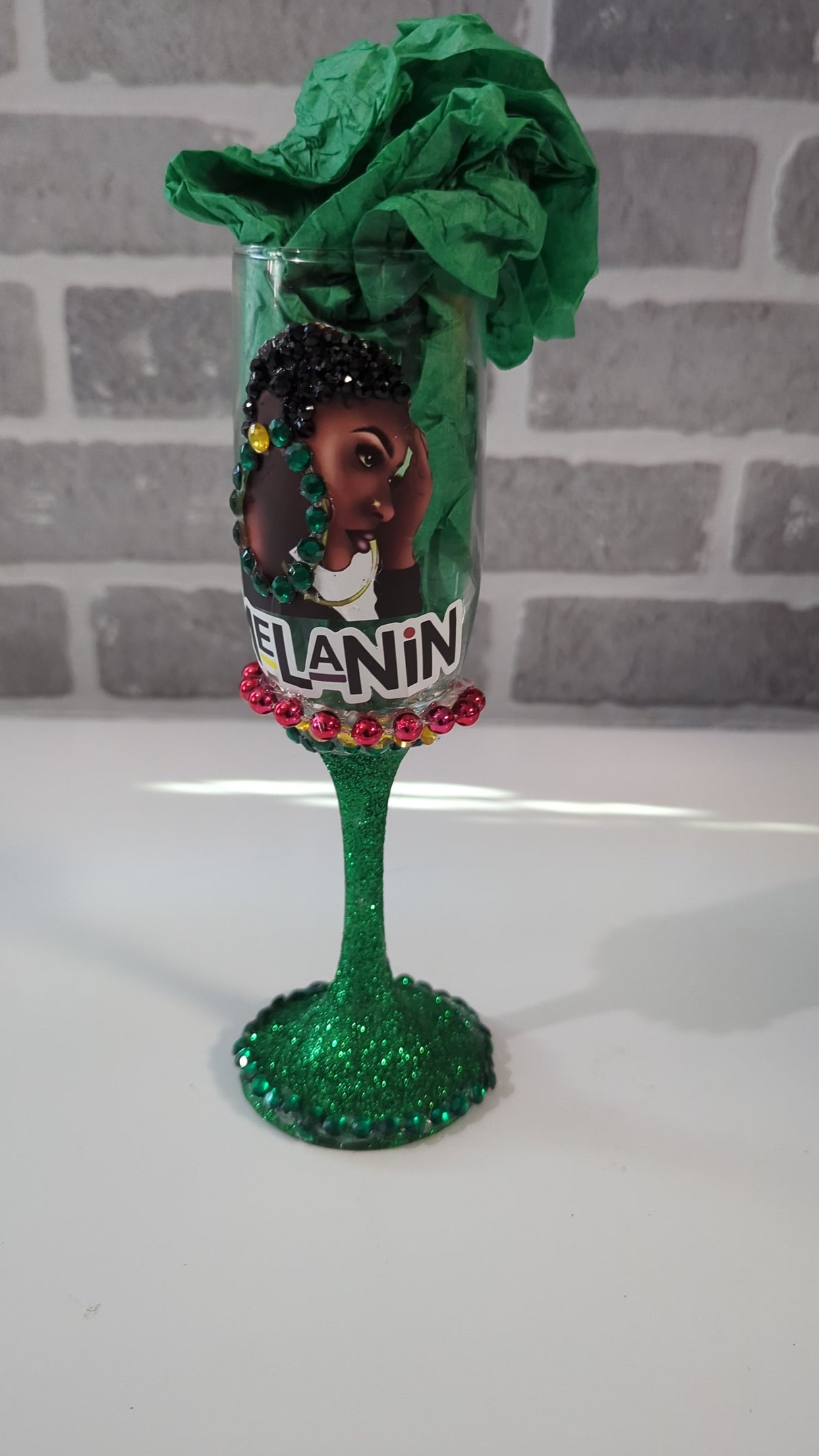 Custom Glitter Design Melanin Wine glass