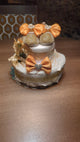 Custom Tiny Treasures Diaper Cake with Shoe & Headband