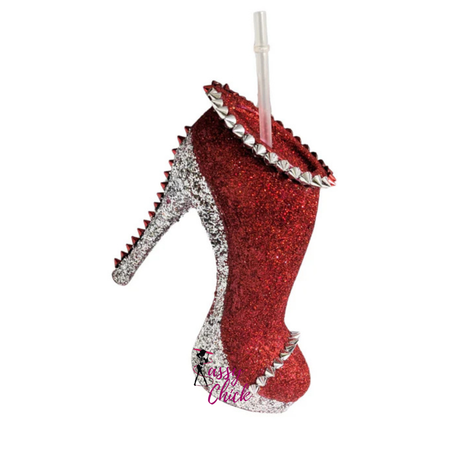 Red Silver Stiletto Tumbler Cup Sassy Chick Logo