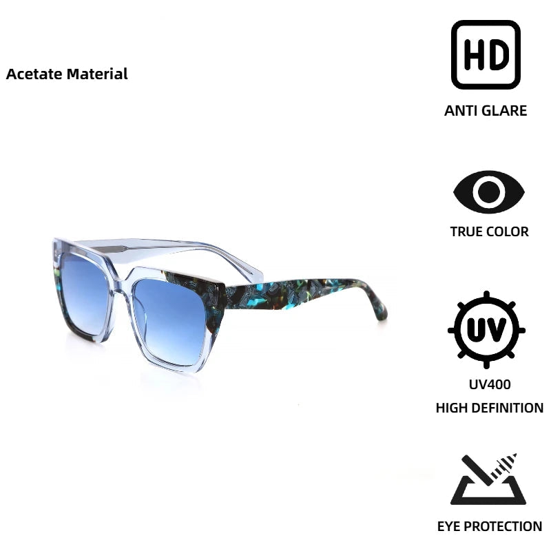 Women wearing retro square sunglasses with acetate frame and UV400 protection