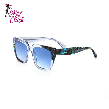 Women wearing retro square sunglasses with acetate frame and UV400 protection