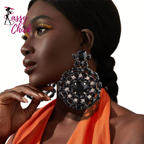 rhinestone-black-round-earrings Sassy Chick
