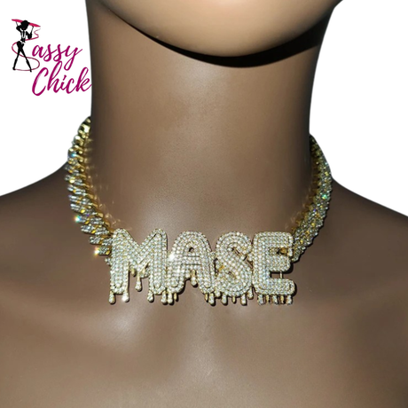 Rhinestone Cuban Chain Necklace Drip Letter Hip Hop Jewelry Sassy Chick