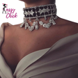 Rhinestone Flower Ribbon Collar Choker Sassy Chick