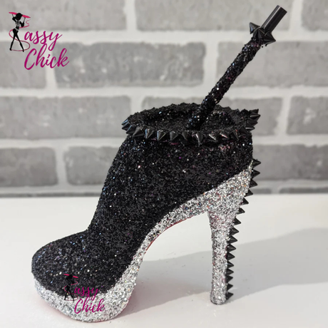 Silver Black Stiletto Heel Tumbler Cup Sassy Chick Logo