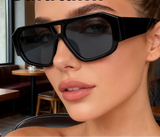 Women’s vintage square sunglasses with double beam frame, black gradient lens, and UV400 outdoor fashion eyewear.