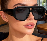 Women’s vintage square sunglasses with double beam frame, black gradient lens, and UV400 outdoor fashion eyewear.