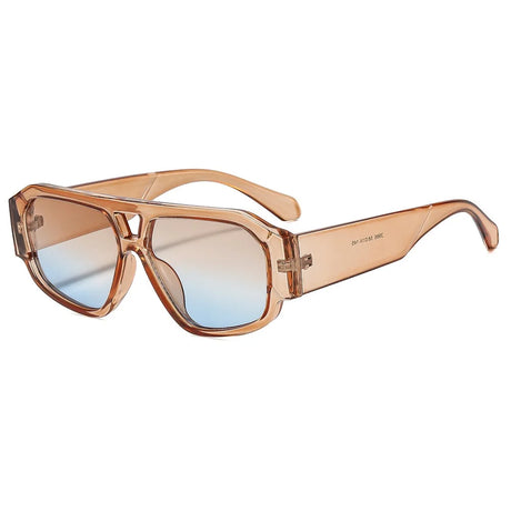 Women’s vintage square sunglasses with double beam frame, black gradient lens, and UV400 outdoor fashion eyewear.