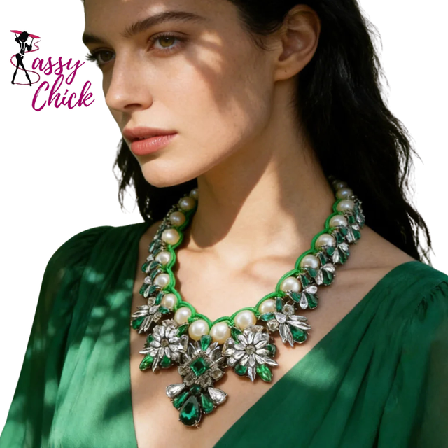 Statement Bronze Resin Gem Rhinestone Crystal Necklace Sassy Chick