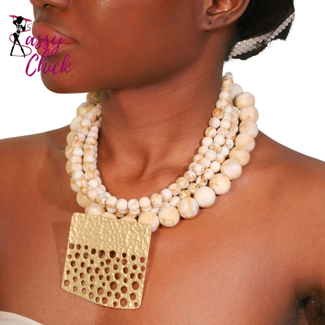 Statement Geometry Pendant Beads Necklace Sassy Chick