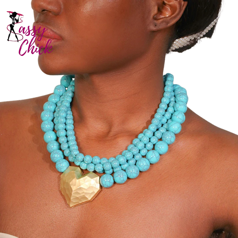 Trendy Vintage with Geometry Pendant Beads Necklace Sassy Chick