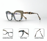 Women’s vintage multicolor cat eye glasses with acetate frame and clear lenses