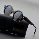 Men's vintage round acetate sunglasses with thick tortoiseshell frame