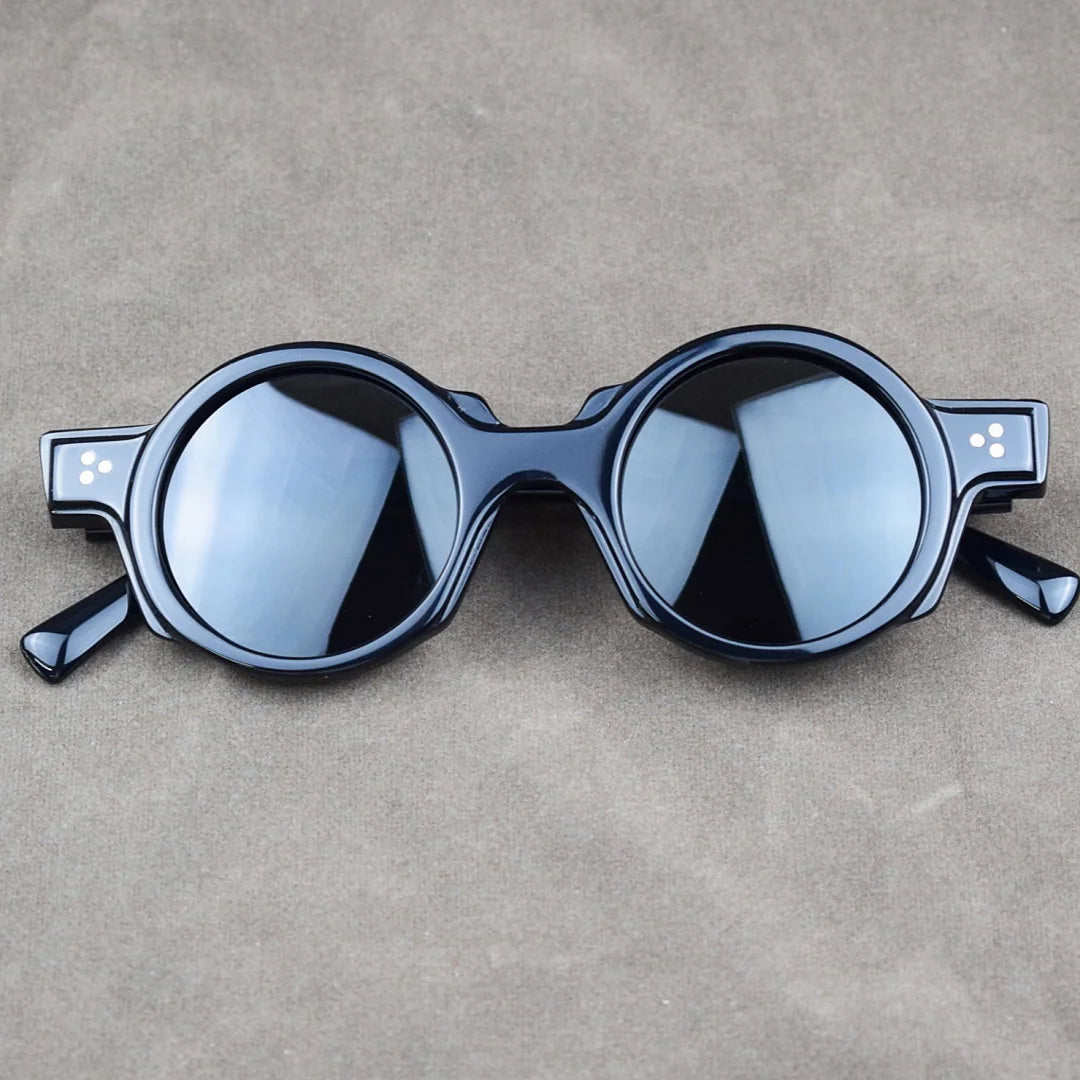 Men's vintage round acetate sunglasses with thick tortoiseshell frame