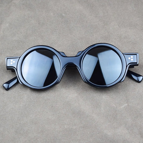 Men's vintage round acetate sunglasses with thick tortoiseshell frame