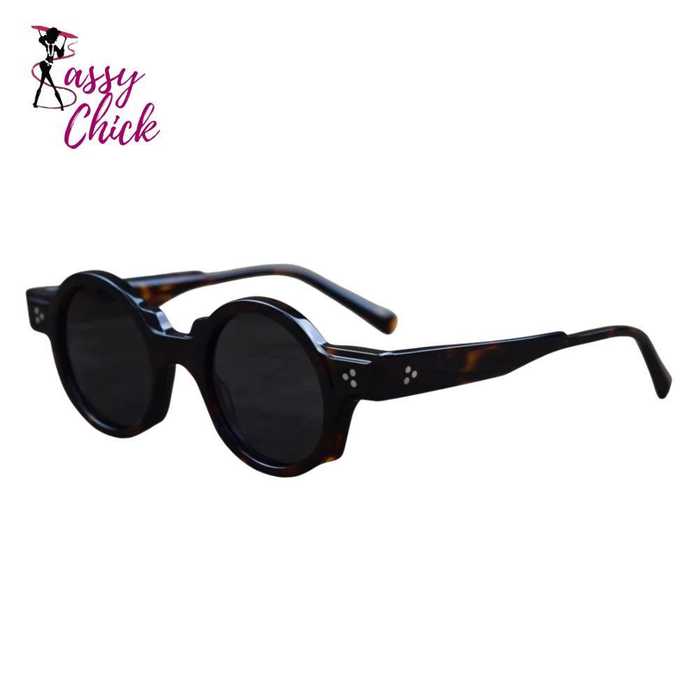 Men's vintage round acetate sunglasses with thick tortoiseshell frame