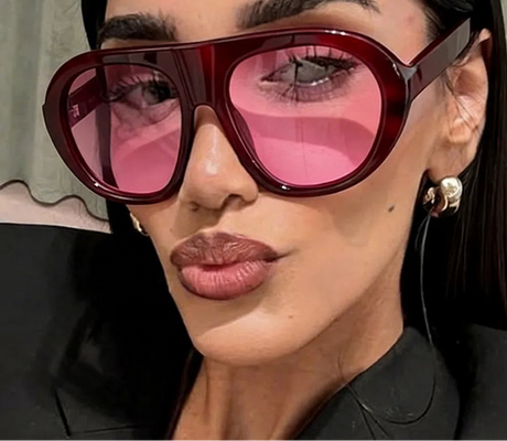 Women’s vintage sunglasses in black and red elegant design, trendy retro outdoor fashion eyewear with UV400 protection.