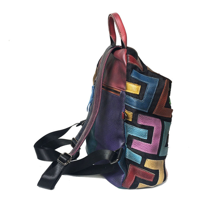 Vintage Genuine Leather Back Bag with Patchwork
